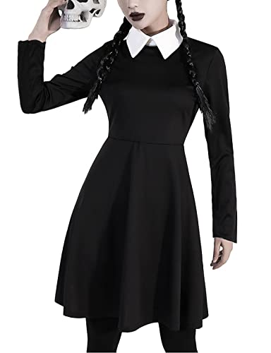Oumbivil Morticia Wednesday Addams Dress Costumes Cosplay for Women Halloween Costumes - Small - Black Wednesday Dress