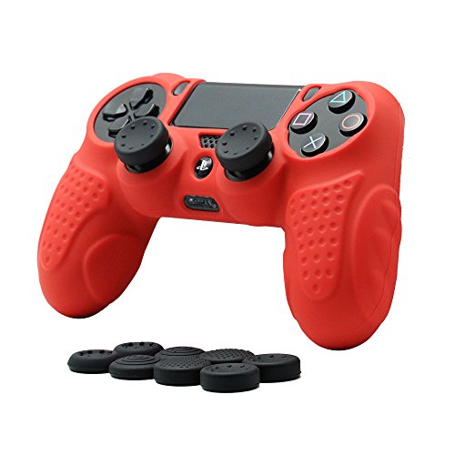 CHINFAI PS4 Controller DualShock4 Skin Grip Anti-Slip Silicone Cover Protector Case for Sony PS4/PS4 Slim/PS4 Pro Controller with 8 Thumb Grips (Red) - Red