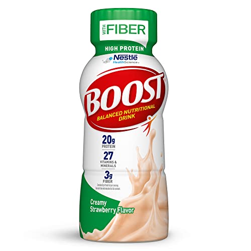 BOOST High Protein with Fiber Complete Nutritional Drink, Creamy Strawberry, 8 fl oz Bottle, 24 Pack - Very Vanilla