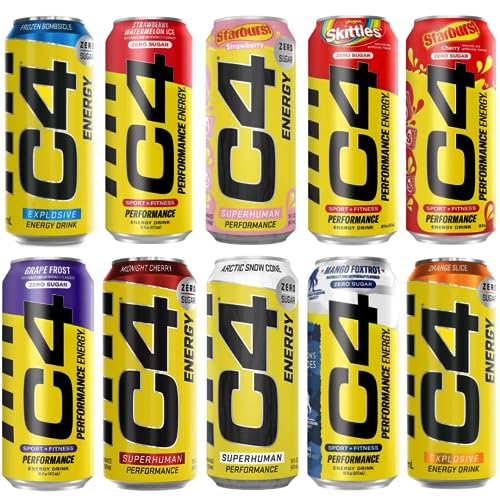 C4 Energy Drink Variety Pack, Sugar Free Pre Workout Performance Drink With No Artificial Colors or Dyes, Zero Calorie, Coffee Substitute or Alternative, 10 Flavor Variety - Pack of 10