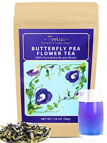 TeeLux Butterfly Pea Flower Tea, Non-GMO, Pure Natural Butterfly Pea Tea, Premium Dried Butterfly Pea Flower for Blue & Purple Drinks and Food Coloring, 1.76 Oz - Butterfly Pea Flower Tea - 1.76 Ounce (Pack of 1)