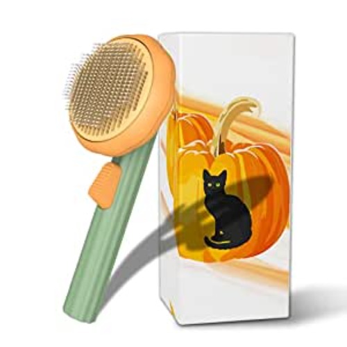 Pumpkin Pet Brush, Cute Pumpkin Shaped Cat Brushes for Indoor Cats Shedding Hair, Self Cleaning Slicker Puppy Brush for Long & Short Haired Dogs Cats Puppy Rabbit - Pumkin