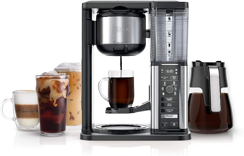 Ninja CM401 Specialty 10-Cup Coffee Maker, with 4 Brew Styles for Ground Coffee, Built-in Water Reservoir, Fold-Away Frother & Glass Carafe, Black - Black 50 Oz. Glass Carafe
