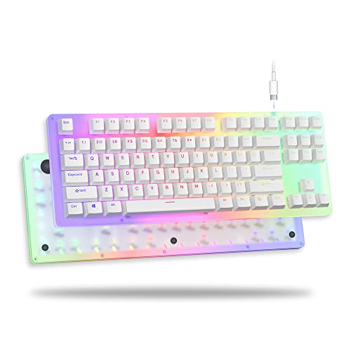 XVX Womier K87 Mechanical Gaming Keyboard Gateron Switch TKL Hot Swappable Keyboard Partitioned RGB Backlit Compact 87 Keys for PC PS4 Xbox (White, Red Switch) - White, Red Switch