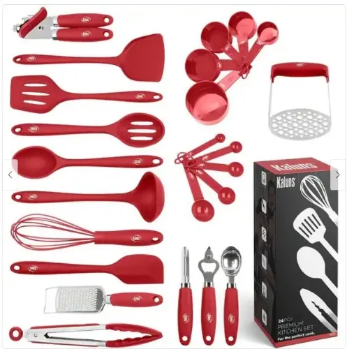 Cooking Utensil set, 24 piece Silicone Kitchen Tools - Red