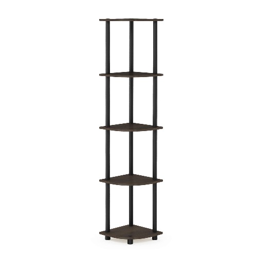 Furinno Turn-N-Tube 5 Tier Corner Display Rack Multipurpose Shelving Unit, 1-Pack, Dark Brown Grain/Black - Dark Brown Grain/Black 5-Tier Round Tube Shelving Unit