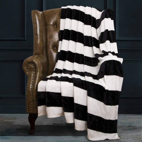 NTBAY Flannel King Blanket, Super Soft with Black and White Striped Printed Bed Blanket, 108x90 Inches - Black and White King(108"x90")