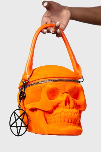 Grave Digger Skull Handbag [ORANGE VELVET] | One Size / Orange Velvet / 100% PU
