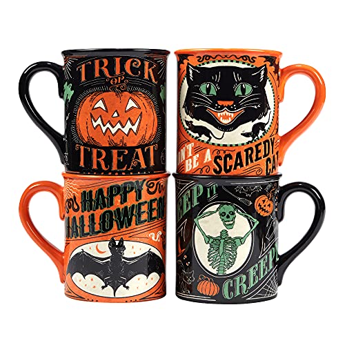 18 oz. Mugs, Set of 4 Assorted Designs - Scaredy Cat