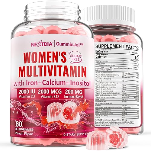 Methylated Multivitamin for Women Gummies w/Algae Calcium, Vitamin A, C, D3, E, K, B12, Iron, Folate, Biotin, Inositol - Multi Vitamins & Minerals for Skin, Hair, Energy, Immune, Bone Vegan - 60 Count