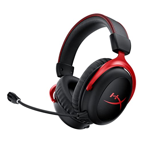 HyperX Cloud II Wireless -Gaming Headset for PC, PS5, PS4, Long Lasting Battery Up to 30 Hours, DTS® Headphone:X®Spatial Audio, Memory Foam, Detachable Noise Cancelling Microphone with Mic Monitoring - Red - Wireless