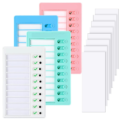 4 Pcs Blank Chore Chart for Kids, Plastic Checklist Board with 8 Detachable Cardstock for Home Routine Planning - 4