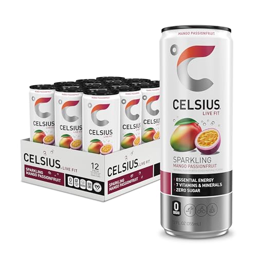 CELSIUS Sparkling Mango Passionfruit, Functional Essential Energy Drink 12 Fl Oz (Pack of 12) - Sparkling Mango Passionfruit