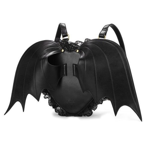 Neevas Fashion Girl Gothic Black Bat Heart Wings Backpack Goth Punk Lace Wing Bag One_Size, Black, One_Size, Traveling