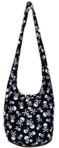 Skull Bohemian Boho Hobo Hippie Gothic Crossbody Bag Purse 33" Black - Black