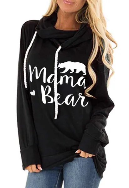 ZIOOER Womens Mama Bear Printed Hoodie Long Sleeve Drawstring Hooded Pullover Sweatshirt - X-Large Black