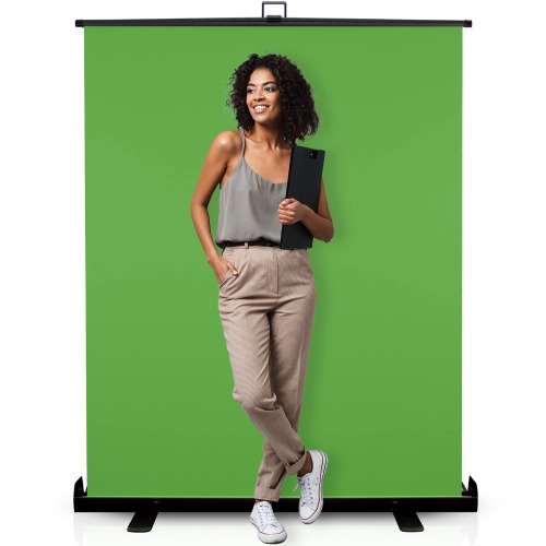 KHOMO Gear Green Screen Hintergrund Rollup mit Ständer Extra groß 138 x 208 cm Tragbare Fotografie und Video Streaming Greenscreen ChromaKey - Grün - Klimmzüge