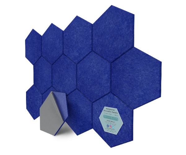 Hexagon Polyester Acoustic Panels - 12 Pack | Eco-Friendly Sound Absorption | Easy Peel & Stick Installation - Blue