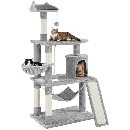 Yaheetech 63.5in Multi-Level Cat Tree Tower Condo with Scratching Posts, Platform & Hammock, Cat Activity Center Play Furniture for Kittens, Cats, and Pets - Light Gray