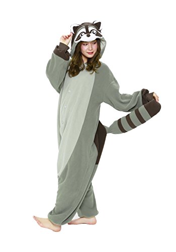 SAZAC Raccoon Kigurumi Halloween Costume Onesie - X-Large - Gray
