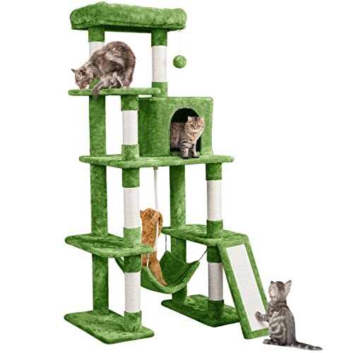 Yaheetech Cat Tree Cat Tower, 63in Multi-Level Cat Tree for Indoor Cats, Tall Cat Tree w/Sisal-Covered Scratching Posts & Condo, Cat Furniture Activity Center for Cats Kitten, Green