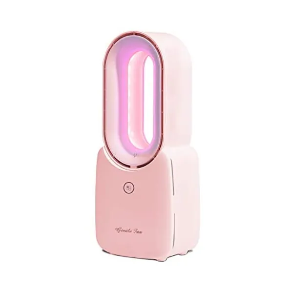 Desk Fan, Misby 11.8 Inch Bladeless Fan Small Table Fan Air Multiplier Cooler, Portable Rechargeable Breeze Quiet Fan with Touch Control 5-Colors Decorative LED Light for Office Bedroom (Pink)