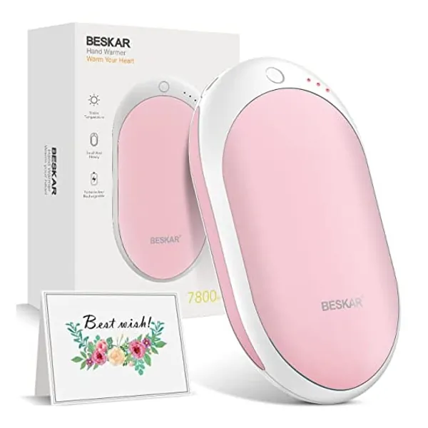 BESKAR Rechargeable Hand Warmer, 7800mAh Electric Hand Heater with Max 12Hrs Warming Time, Double-Sided Heating, USB Quick Charge, Portable Pocket Hand Warmer for Outdoor, Golf, Raynauds - Winter Gift