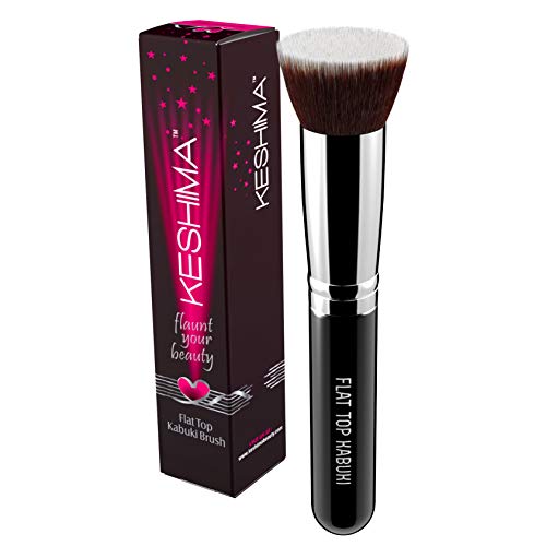 Flat Top Kabuki Foundation Brush By KESHIMA - Premium Makeup Brush for Liquid, Cream, and Powder - Buffing, Blending, and Face Brush - Regular - Black