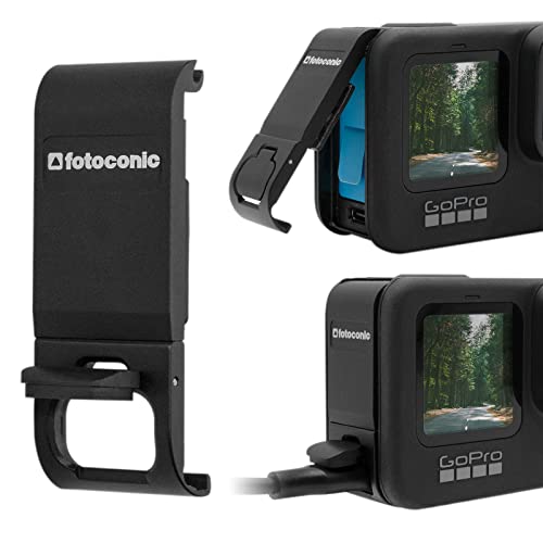 Fotoconic Aluminum Battery Cover for GoPro Hero 10/9 Black, Dustproof Pass Through Removable Replacement Mount Side Door Clip with Type-C Charging Port