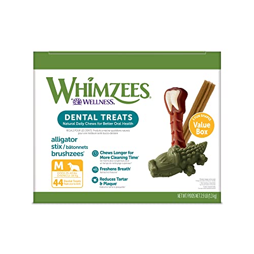 WHIMZEES by Wellness Value Box Natural Dental Chews for Dogs – Clean Teeth, Freshen Breath, Reduce Plaque & Tartar, Medium Breed 44 Count - Medium (25-40 lbs) - 2.9 Pound (Pack of 1)