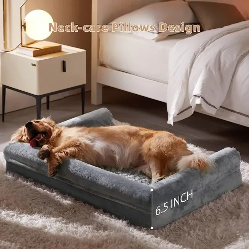 BFPETHOME Dog Beds for Large Dogs, Orthopedic Dog Bed for Medium Large Dogs, Egg- Foam Dog Crate Bed (L(36*27*6.5 inch), Grey) - L(36*27*6.5) Inch Grey