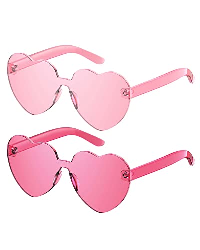Gaiatop Heart Sunglasses for Women Candy Color Transparent Rimless Heart Glasses for Girls Cute Heart Shaped Sunglasses - Heart Rose