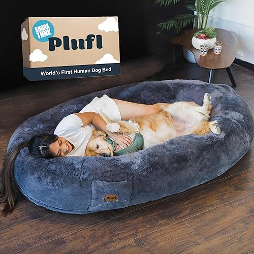 Plufl, The Original Human Dog Bed for Adults, Kids, and Pets. As Seen on Shark Tank. Comfy Plush Large Bean Bag with Memory Foam, Machine Washable, and Durable. Perfect nap and Floor Bed - Black - Black