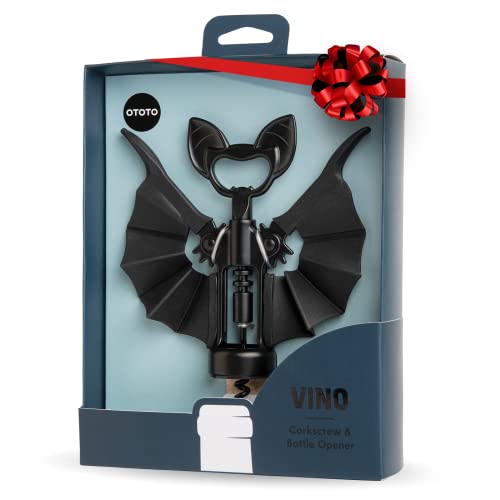 OTOTO Vino Spooky Bat Wine Opener - 2-in-1 Wine & Beer Opener, Corkscrew & Bottle Opener - Wine Accessories & Gifts for Wine Lovers - Vino
