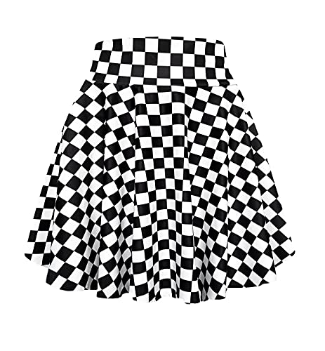Afibi Women's Casual High Waisted Mini Flared Print Pleated Skater Skirt - Medium Plaid White