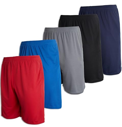 Real Essentials 5 Pack: Men's Mesh Athletic Basketball Shorts Quick Dry Activewear with Pockets - XX-Large - Set K