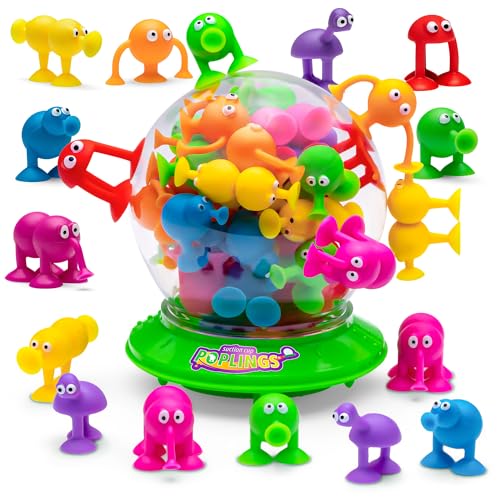 Poplings - The Original Suction Cup Toys in UFO Container - 35 pcs - Sensory Bin Kids Bath Game
