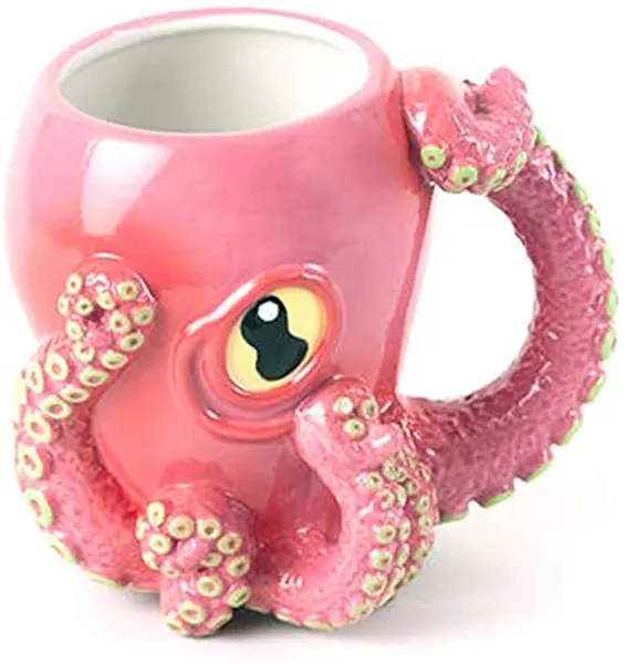 Pink Octopus Ceramic Coffee Mug with Tentacle Handle