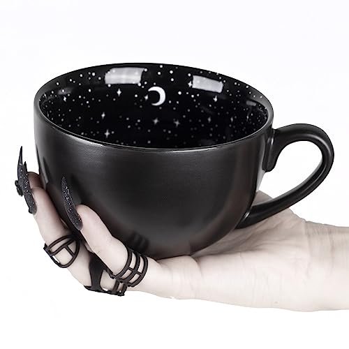 Rogue + Wolf Midnight Large Coffee Mug Goth Decor in Gift Box Halloween Spooky Gifts Ghost Witch Mugs for Women Men Acotar Witchy Novelty Porcelain Tea Cup Gothic Witchcraft - 17.6oz 500ml - Midnight