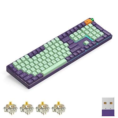 ROYALAXE R108 Wireless Mechanical Keyboard, Gateron G Pro 3.0 Yellow Switch, Hot Swappable Wired/Bluetooth/2.4G Wireless Keyboard with RGB Light for Windows & Mac, PBT Keycaps, Starry Cyan - Starry Cyan 109 Keys