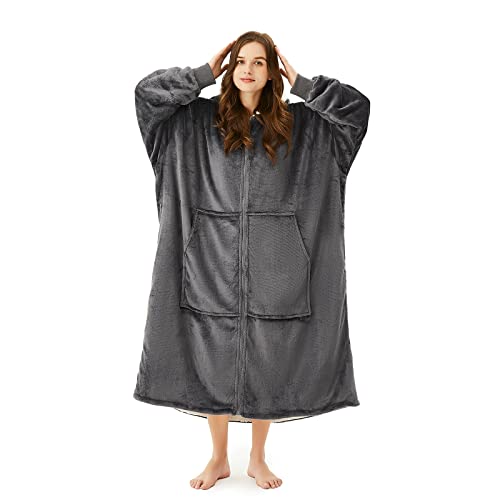 JOYWOO Oversized Wearable Blanket Hoodie Sweatshirt for Adults, Grey, Extra Long - Grey - Adult-Extra Long