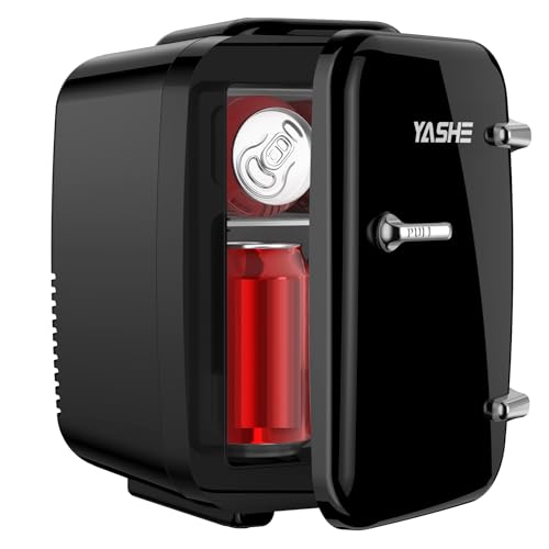 YASHE Mini Fridge, 4 Liter/6 Cans Small Refrigerator for Skincare, 110V AC/ 12V DC Thermoelectric Cooler and Warmer for Bedroom, Office, Dorm, Car, Black - Black