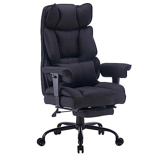 Efomao Desk Office Chair Big High Back Chair Fabric Computer Chair Managerial Executive Swivel Chair with Lumbar Support,Armrest and Cushion Height Adjustable Black Chairs … - Dark Black