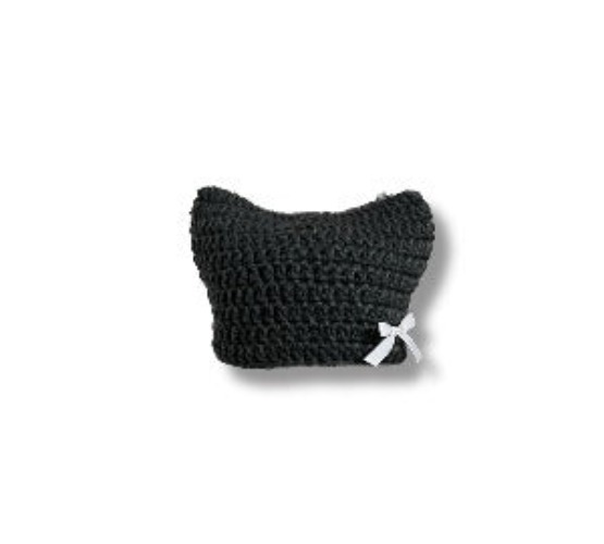 [AUBREY] SS 24 Aubery charcoal gray cat beanie. | BLACK / ONE SIZE