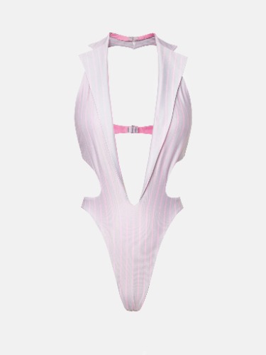 Portia Swimsuit Grey/Pink Pinstripe | XS