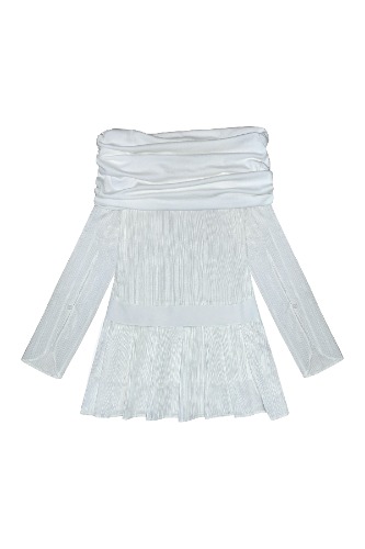 [CHEMEHC] SS 24 OFF SHOULDER PLEATS ONEPIECE (WHITE) | WHITE / ONE SIZE