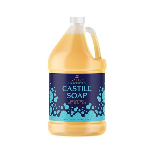 YARELI Pure Castile Liquid Soap, Unscented, for Bath, Body and Home, Made with Organic Oils, 64oz