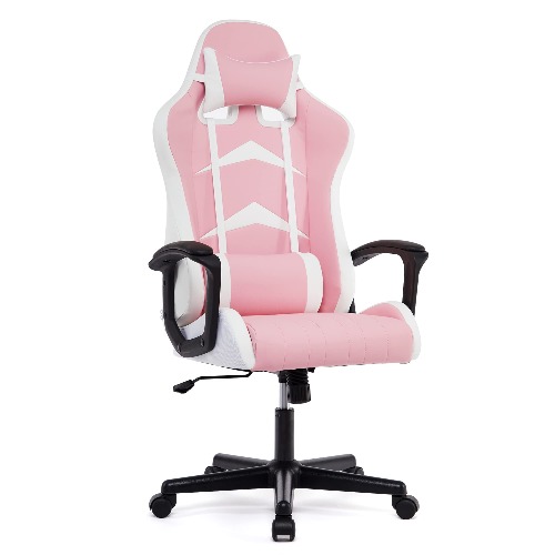 IntimaTe WM Heart Spelstol, ergonomisk hög rygg kontor racingstol med armstöd, svängbara skrivbordsstolar i läder med justerbart nackstöd och ländryggskudde för kontor och hem (rosa) - Rosa
