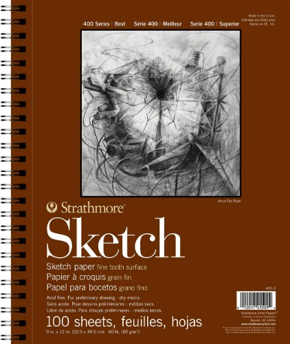 Strathmore 455-3, 400 Series Sketch Pad, 9"x12" Wire Bound, 100 Sheets, White - 9x12 White 100 Sheets