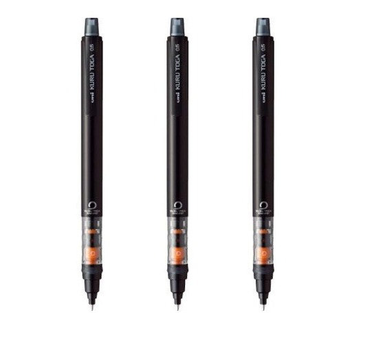 uni Mechanical Pencil Kurutoga Pipe Slide Model 0.5mm, Black Body (M54521P.24) 3 Pack - 